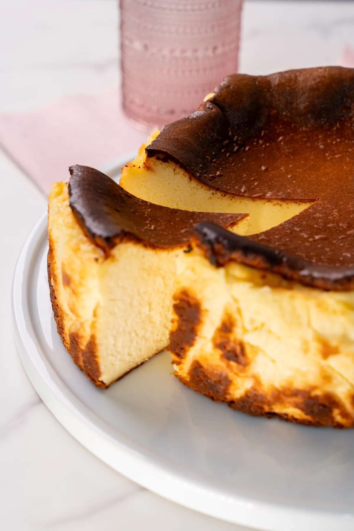 Sliced original Basque cheesecake from +Bake Cafe